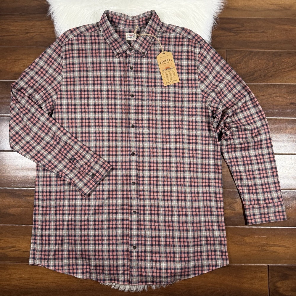 Faherty Men's Size 1XLT Plaid Coastline Knit Long Sleeve Button Up Shirt